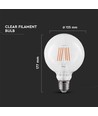 E27 6W LED glob-lampa - Ø12,5 cm, Samsung LED-chip, filament