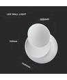 V-Tac 5W LED vit vägglampa - Rund, roterbar, IP20 inomhus, 230V, inkl. ljuskälla