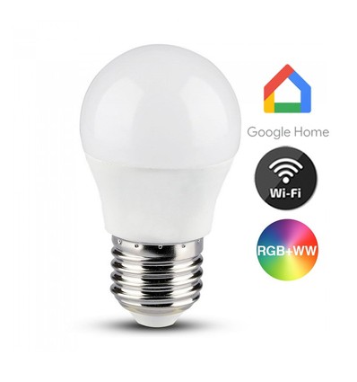 V-Tac 5W Smart Home LED lampa - Tuya/Smart Life, fungerar med Google Home, Alexa och smartphones, E27, G45