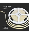 V-Tac bärnsten färg 10W/m COB-LED strip - 5m, IP67, 320 LED per. meter, 24V, COB LED