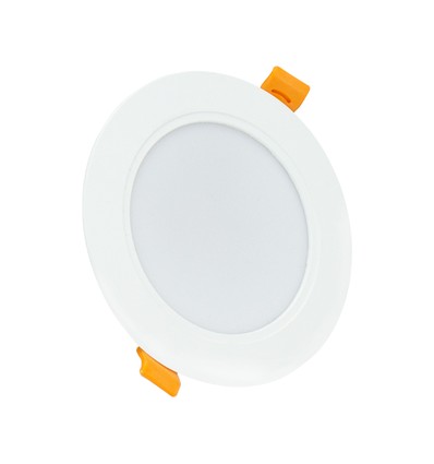 8W Ø11,8cm Infälld spotlight - IP54 stänksäker, Hål: Ø9,2 cm, Mått: Ø11,8 cm, 3,1 cm hög, rund, vit kant