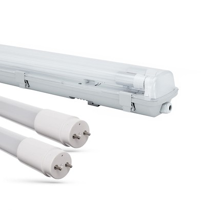 60cm 18W Limea H LED dubbelarmatur, genomkopplad - IP65 vattentät, inkl. 2x T8 LED-lysör