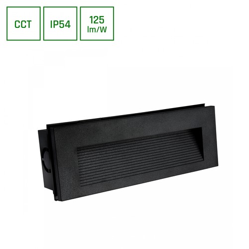 6W infälld trappbelysning CCT - 3 ljusfärger, IP54, Svart, 23 x 8,4 x 5,2cm, 230V