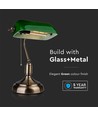 V-Tac Klassisk skrivbordslampa - Grönt glas, 1,5 meter ledning, E27 sockel, utan ljuskälla max 60W