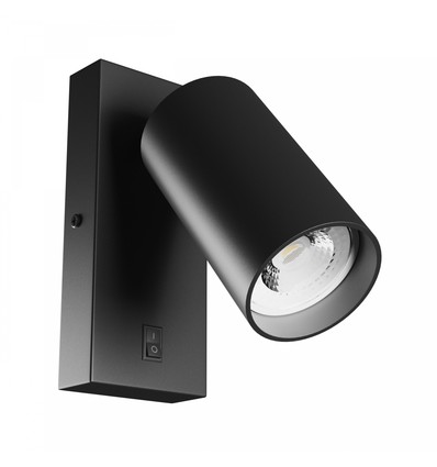 GU10 vägglampa med strömbrytare - vägglampa utan ljuskälla, 230V, IP20, Ø55x100mm, svart, rund, spektrum