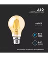 V-Tac 4W LED lampa - Filament, amberfärgad, Samsung LED chip, extra varm vit, 2200K, A60, B22