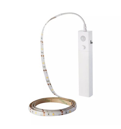 1m 2,4W/m stänksäker LED-strip - 6V DC, IP65, PIR-sensor, batteri, 30 LED per meter