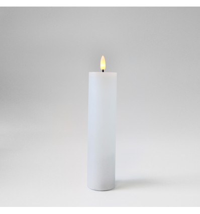 LED Blockljus 10cm hög, flameffekt, vit - Ø5cm, 20cm hög, fungerar med fjärrkontroll, timer, äkta stearin
