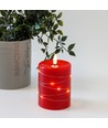 LED Blockljus med ljusslinga, 10cm hög, flameffekt - Ø7,5cm, 10cm hög, fungerar m. fjärrkontroll, äkta stearin, röd
