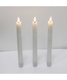 3-pack vita LED-stearinljus, flameffekt - Ø2,2cm, Höjd: 24,5cm, kronljus, fungerar inkl. fjärrkontroll, timer, batteri