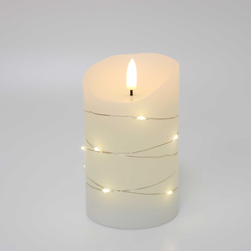 LED Blockljus med ljusslinga, 12,5 cm hög, flameffekt - Ø7,5 cm, 12,5 cm hög, fungerar m. fjärrkontroll, äkta stearin