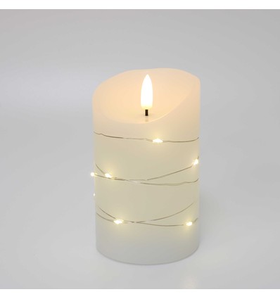 LED Blockljus med ljusslinga, 12,5 cm hög, flameffekt - Ø7,5 cm, 12,5 cm hög, fungerar m. fjärrkontroll, äkta stearin