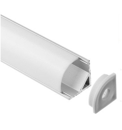 Alu hörnprofil 16x16 till LED strip - 1 meter, inkl. mjölkvitt cover och clips