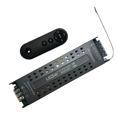 400W / 24V DC dimbar strömförsörjning - 16.6A, IP20 inomhus, med fjärrkontroll