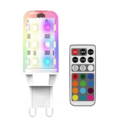 2 st. RGBW LED-lampa - 2W, inkl. RF-fjärrkontroll, G9, 230V
