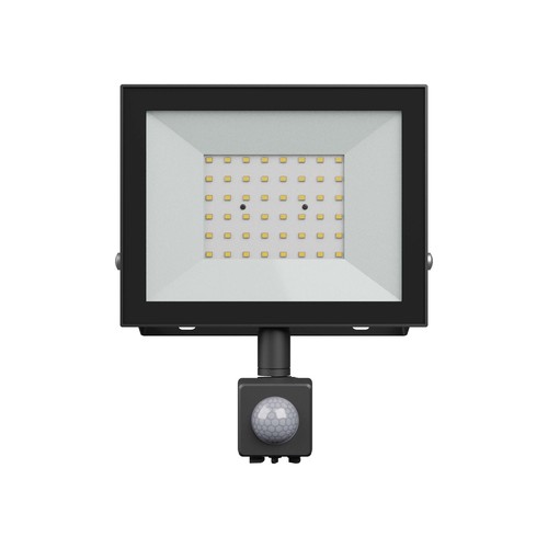 Noctis Lux strålkastare 50W - kallvitt, 230V, IP44, 176x221x53mm, svart, PIR-sensor