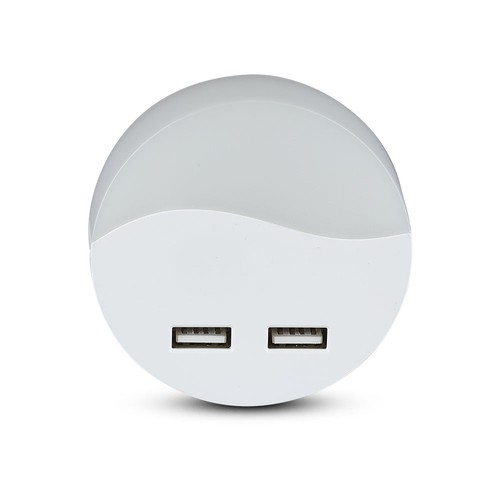 V-Tac Nattlampa med USB - Automatisk tändning vid mörker, 0,45W, Rund, 3000K, Samsung Chip