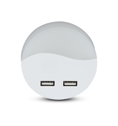 V-Tac Nattlampa med USB - Automatisk tändning vid mörker, 0,45W, Rund, 3000K, Samsung Chip