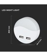 V-Tac Nattlampa med USB - Automatisk tändning vid mörker, 0,45W, Rund, 3000K, Samsung Chip