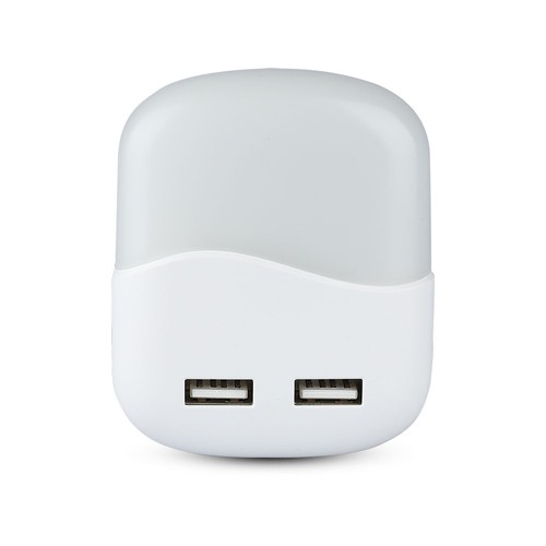 V-Tac Nattlampa med USB - Automatisk tändning vid mörker, 0,45W, Fyrkantig, 4000K, Samsung Chip