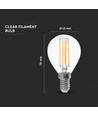 E14 6W LED kronlampa - P45, filament, klart glas