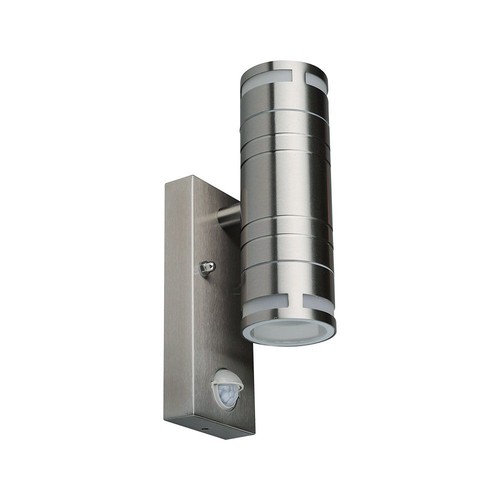 V-Tac Vägglampa upp/ner med sensor - IP44 utomhus, rostfri, GU10 sockel, utan ljuskälla