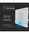 50W Strålkastare - PIR Sensor, Samsung Chip, 1M Kabel, 6500K, Vit Hölje