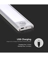 30cm 1,5W LED skåpsbelysning med PIR sensor - 5V, 110lm, silver, uppladdningsbar, 4000K