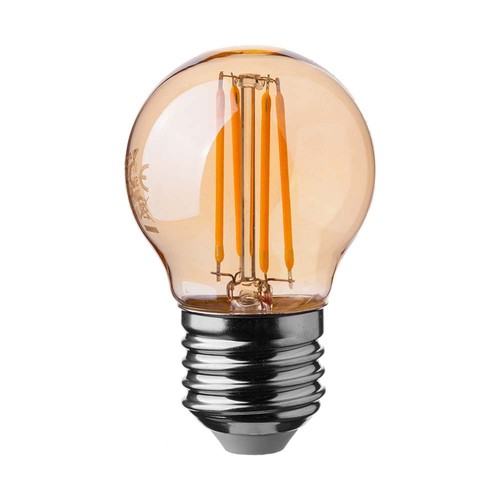 E27 4W LED klotlampa - G45, filament, 2200K, bärnstensfärgad