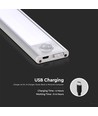 30cm 1,5W LED skåpsbelysning med PIR sensor - 5V, 110lm, 4000K, uppladdningsbar, silver, magnetisk montering