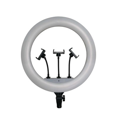 LED Ring light med stativ - 55W, Ø44cm, 3 telefonhållare, fjärrkontroll, 3200K-5800K