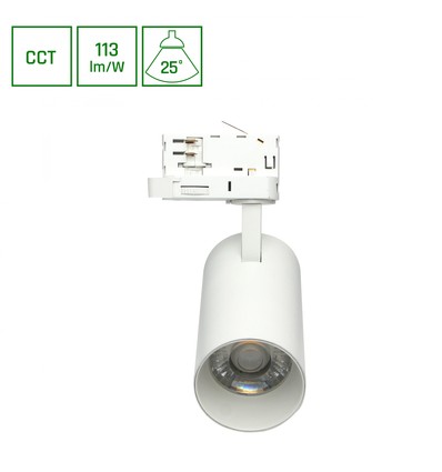 Andromeda Prime skenspot 24W - 3-fas skena, CCT, 230V, 25°, IP20, DI.76x177x228mm, vit, Spectrum
