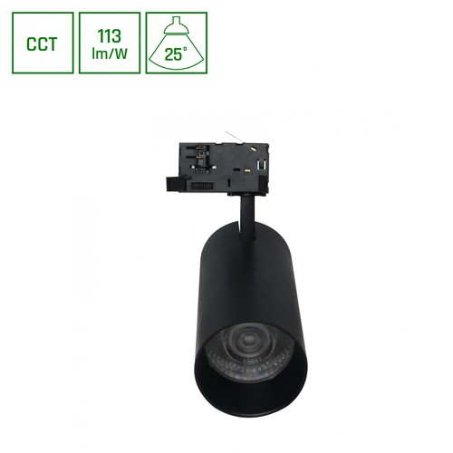 ANDROMEDA PRIME skenspott 24W - 3-fas skena CCT, 230V, 25°, IP20, DI.76x177x228mm, svart, Spectrum