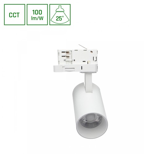 ANDROMEDA PRIME skenspot 8W - 3-fasskensystem CCT, 230V, 25°, IP20, DI. 54x109x160mm, vit, SPECTRUM