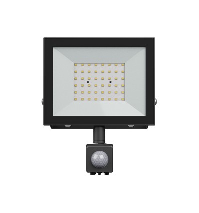 Noctis Lux 4 strålkastare 50W - varmvit, 230V, IP44, 176x221x53mm, svart, PIR-sensor