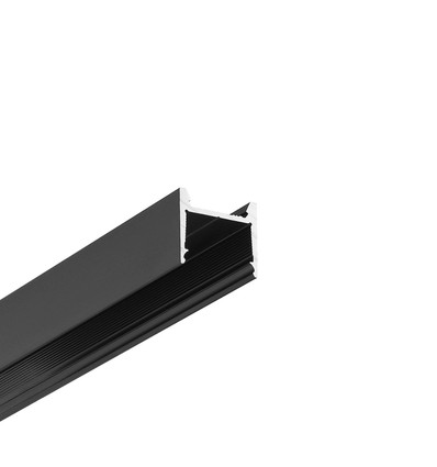 2m aluprofil HOOD14 F/U1 - Svart anodiserad, utanpåliggande, LED-skena