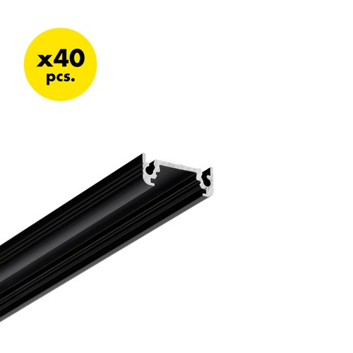 40 st. 2m aluminiumprofil SURFACE10 BC/UX - Svart anodiserad, utanpåliggande, LED-skena