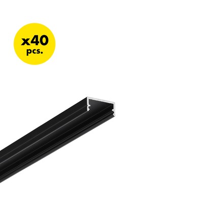 40 st. 2m aluprofil BEGTON12 J/S - Svartanodiserad, inbyggd, LED-skena