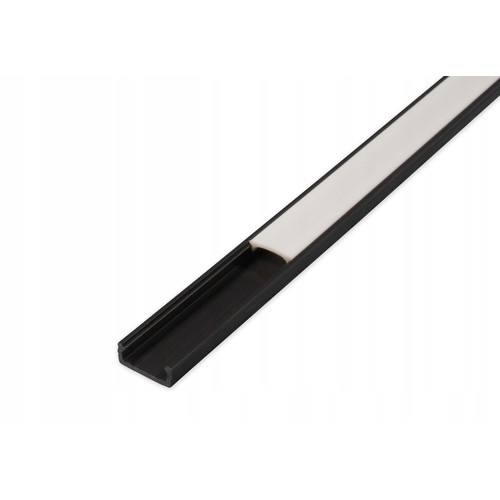 PVC profil 16x7 till LED strip - 1 meter, svart, inkl. mjölkvitt cover