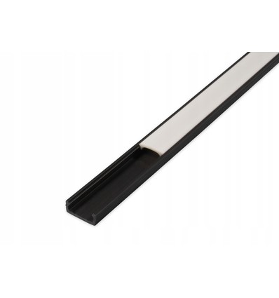 PVC profil 16x7 till LED strip - 1 meter, svart, inkl. mjölkvitt cover