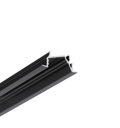 2m aluprofil DIAGONAL14 F/TY - Svart anodiserad, inbyggd, LED skena