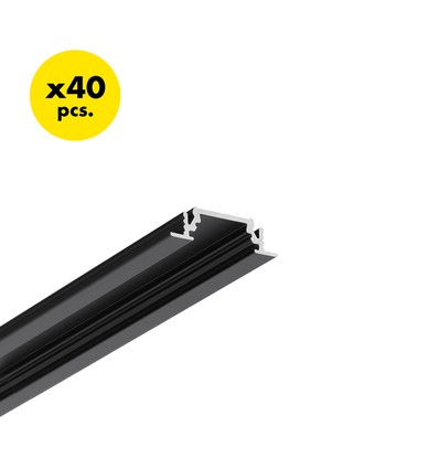 40 st. 2m aluprofil GROOVE10 BC/UX - Svart anodiserad, inbyggd, LED skena