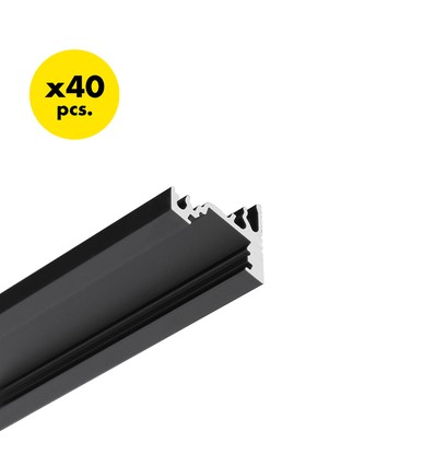 40 st. 2m aluprofil CORNER10 BC/UX - Svartanodiserad, hörn, LED-skena