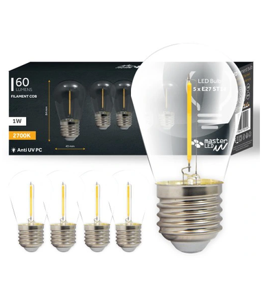 5 st 1W LED liten lampa - ST14, COB filament, E27