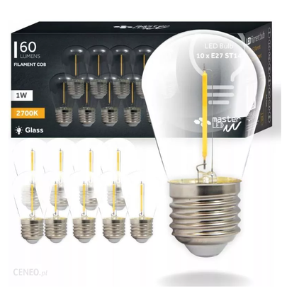 10 st 2W LED liten lampa - ST14, COB filament, klart glas, E27