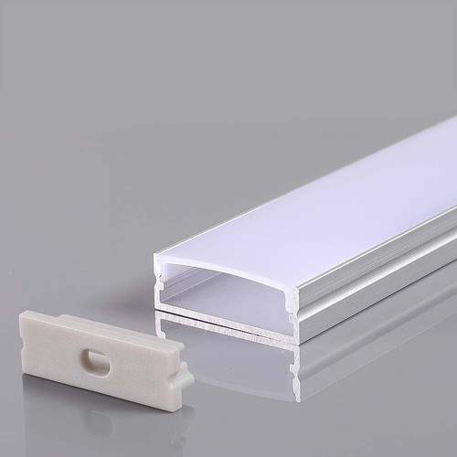 Bred aluminiumprofil - 2 meter, inkl. mjölkvit täckning och ändstycken