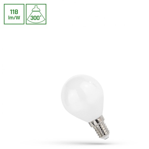 5,5W LED matt klotformad lampa - Koltråd, P45, neutral vit, E14, 230V, Spectrum