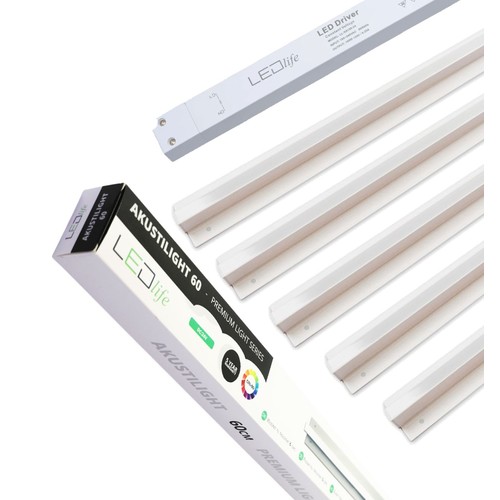 Troldtekt LED dimbar Skenaset 5x90 cm - Infälld, Fjärrkontroll dimbar, Akustilight, inkl. kablar och driver