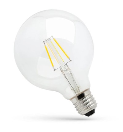 E27 8W LED glob-lampa - Koltråd, klar, Ø12,5 cm