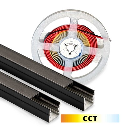 Ljus till akustikpanel, 240cm, svart - Komplett set med aluprofil och CCT LED strip